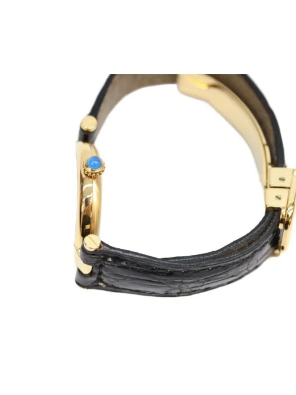 Cartier 925 Must Vende Mevermeil SM Arabic Silver Dial Quartz Black Leather